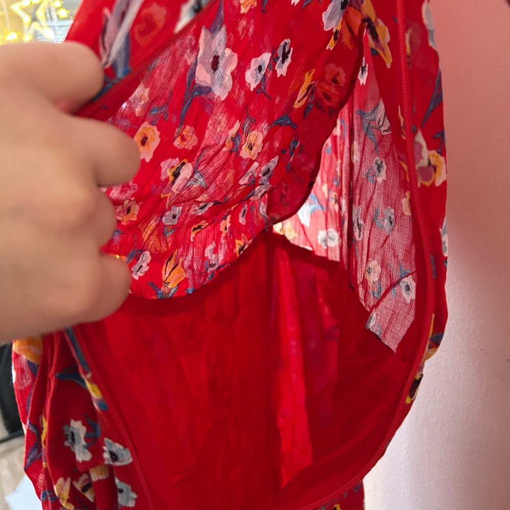 Zapa Paris Red Floral Silk Blend Wrap Mini Dress Size 38 - Picture 11 of 14